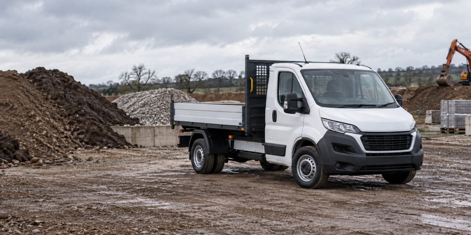 White tipper conversion at a UK groundworks site